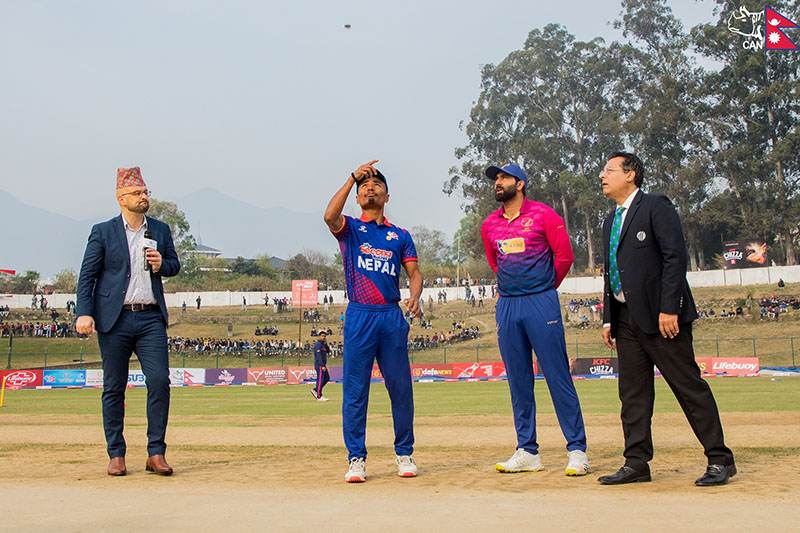 आईसीसी विश्व क्रिकेट लिग टू : युएईविरुद्ध निर्णायक खेलमा नेपाल पहिले बलिङ गर्दै